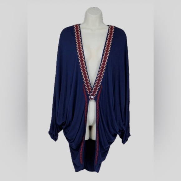 Umgee Other - Umgee Women’s Cardigan Large Blue Embroidered Trim Cocoon Contemporary Bohemian